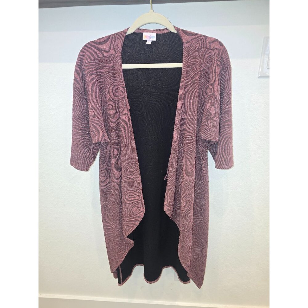 LuLaRoe Womens Open Front Cardigan Abstract Pattern Short Sleeves Lightweight Si
